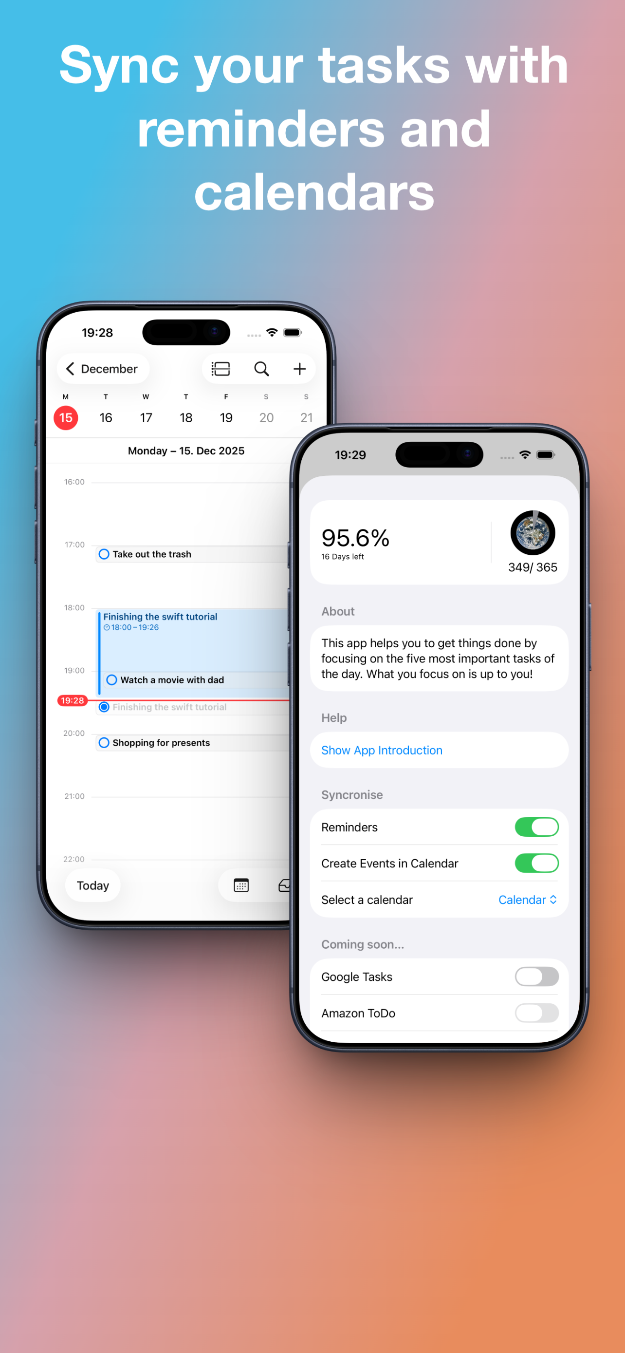 Simple5 app running on iPhone showing a to-do list with five tasks