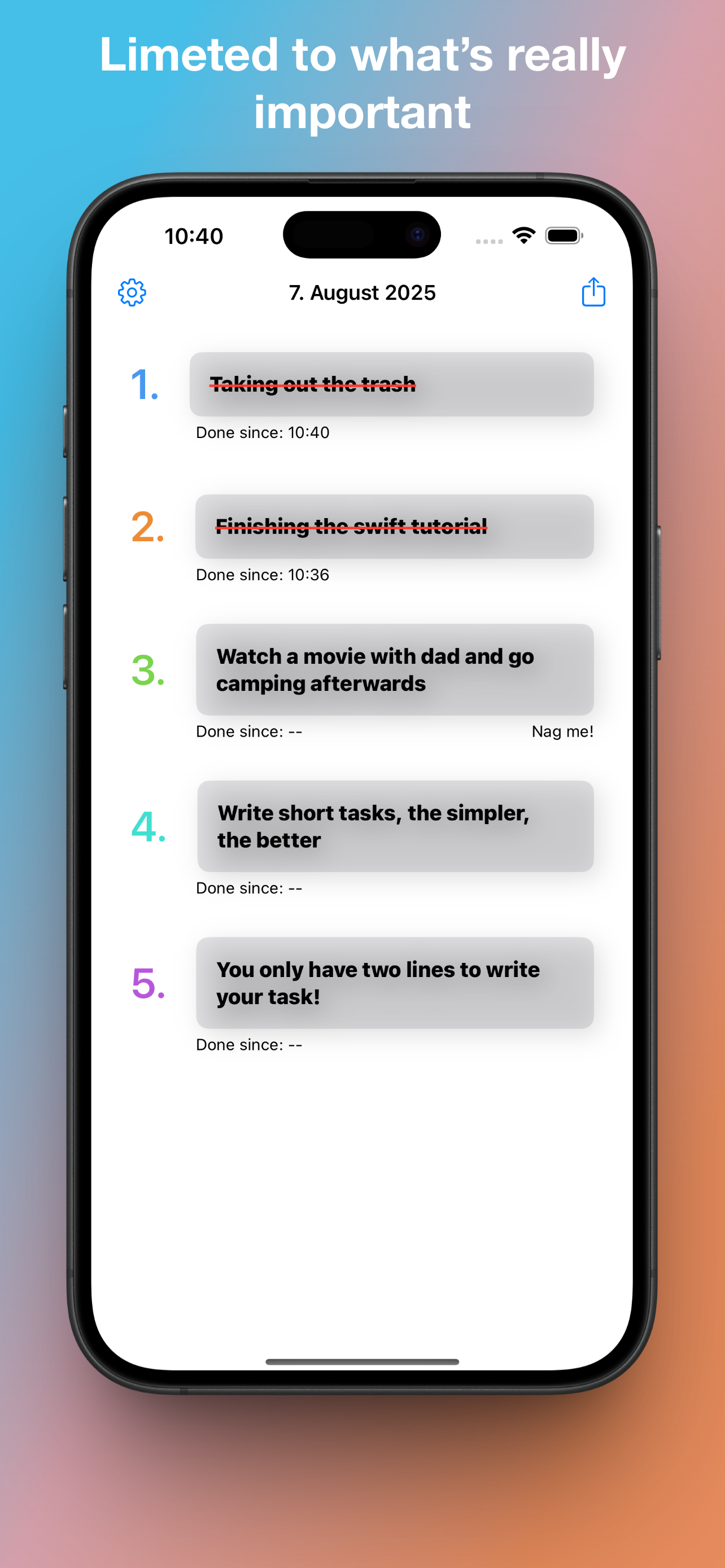 Simple5 screenshot 3 — completed tasks view